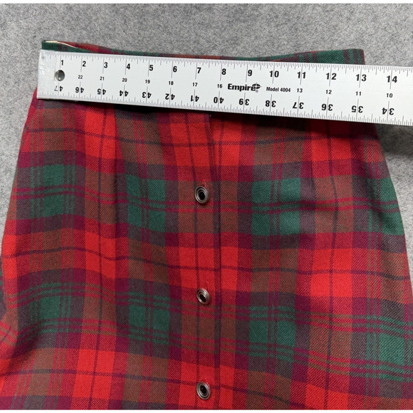 Vintage Robinson's Skirt Womens 12 Red Wool Tartan Plaid A-Line Button Front - Picture 5 of 13